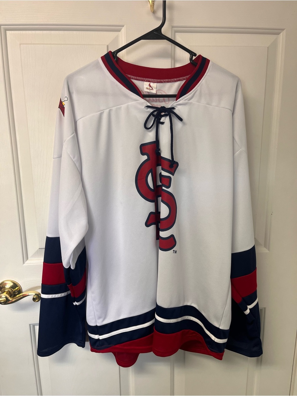 St. Louis Cardinals White Hockey-Style Jersey with Red & Navy Trim